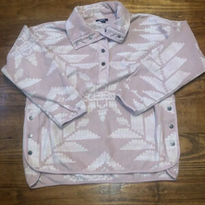 Chaps Fleece Jacket Vintage 80's Pink Aztec Print Snap  Size Large  Western